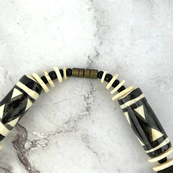 Hand Made Necklace Ceramic Beaded Chunky Statement Boho Black and White Jewelry - Picture 6 of 10